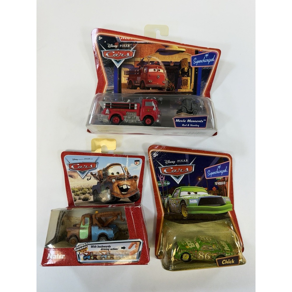 Disney Pixar Cars Lot 3 Sealed Red Stanley Chick Hicks Mater Mattel L5268 L5257